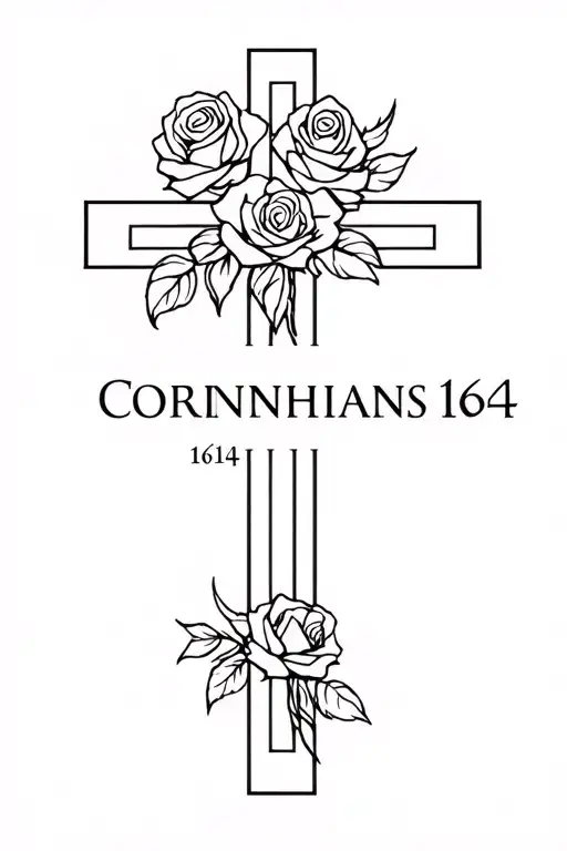 "Corinthians 16:14 " cross with roses intertwined tattoo design idea