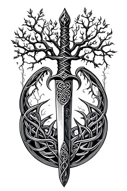 Celtic dagger and tree of life tattoo design idea