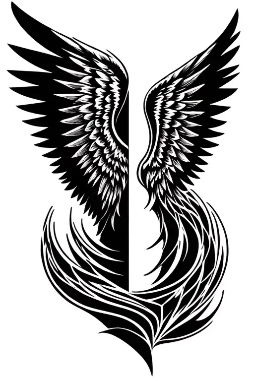 angel and devil half angel wing tattoo design idea