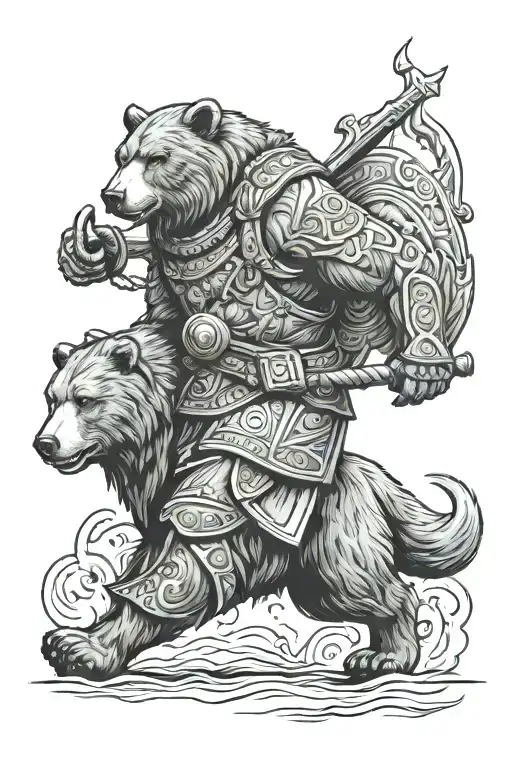 russian warrior with bear walking tattoo design idea