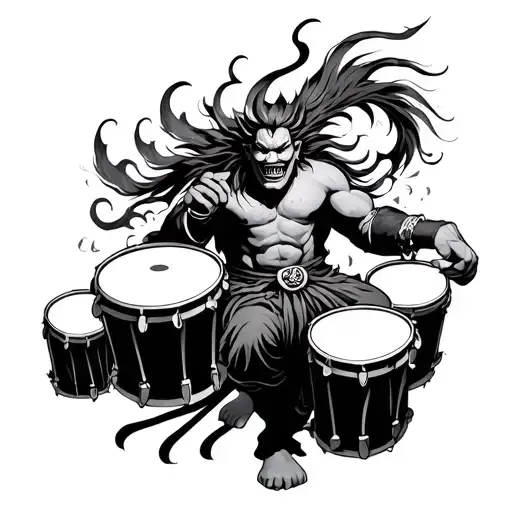 raijin god of wind drums mixed tattoo design idea