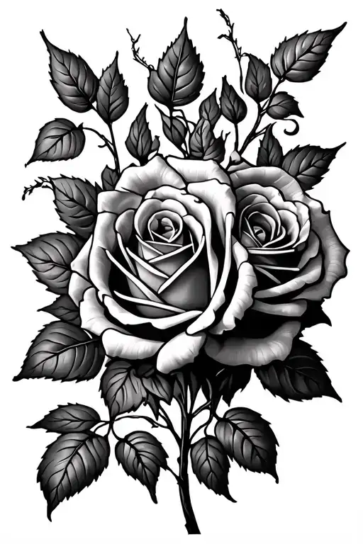 roses with long vines growing and leaves tattoo design idea