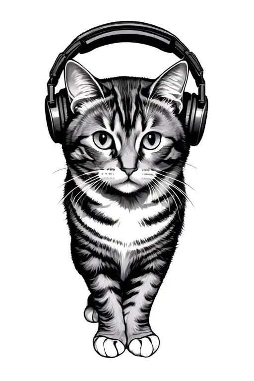 Cat in front of boxing with headset tattoo design idea