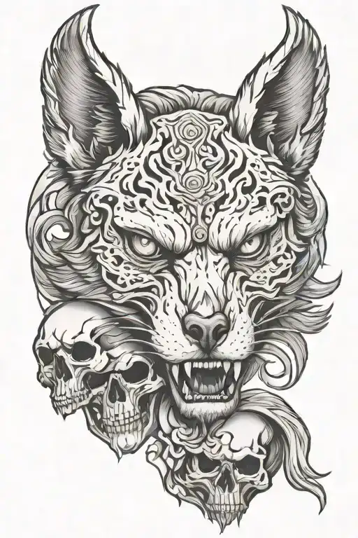 evil bear skull, evil wolf skull, evil owl skull adorned tattoo design idea