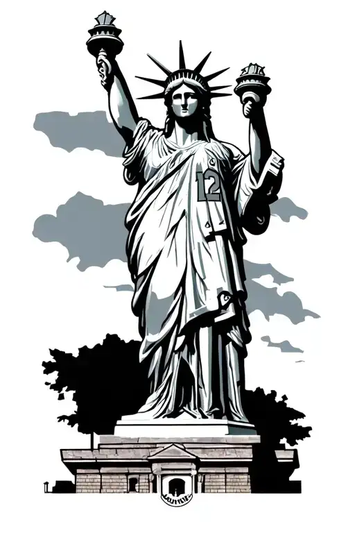 statue of liberty wearing a new england patriots 12 jersey tattoo design idea