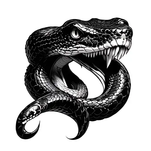 Ultra-realistic tattoo stencil of a horned viper snake head, anatomically accurate, natural proportions, lifelike scale  tattoo design idea