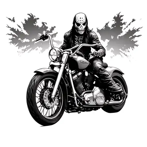 Jason vorhees riding a Dyna Harley Davidson motorcycle tattoo design idea