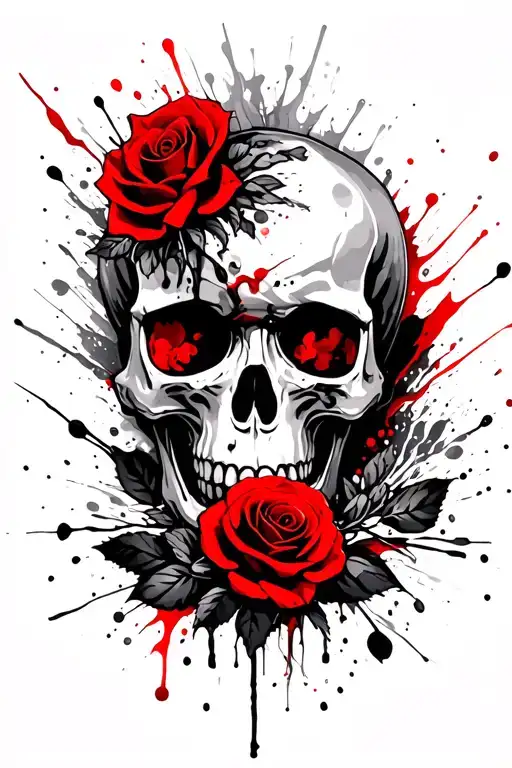 Skull and roses wave crashing tattoo design idea
