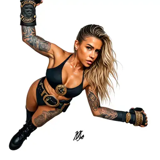 rhea ripley with belt tattoo design idea