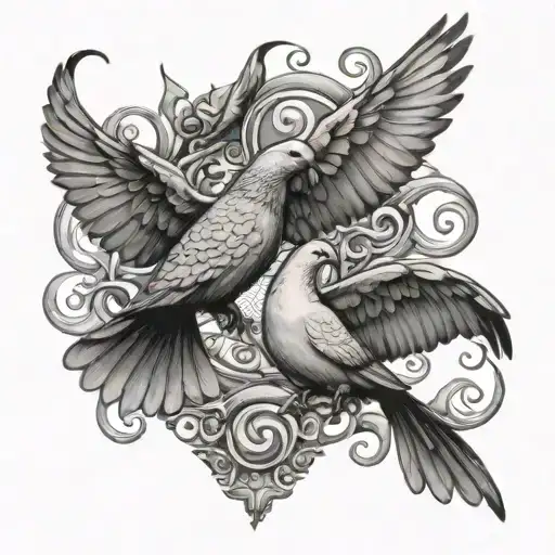 doves flying away eaten by a snake tattoo design idea