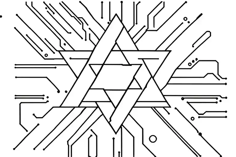 Printed Circuit Board board 200mm per 100mm, the star of David, in the center of which the nucleus tattoo design idea