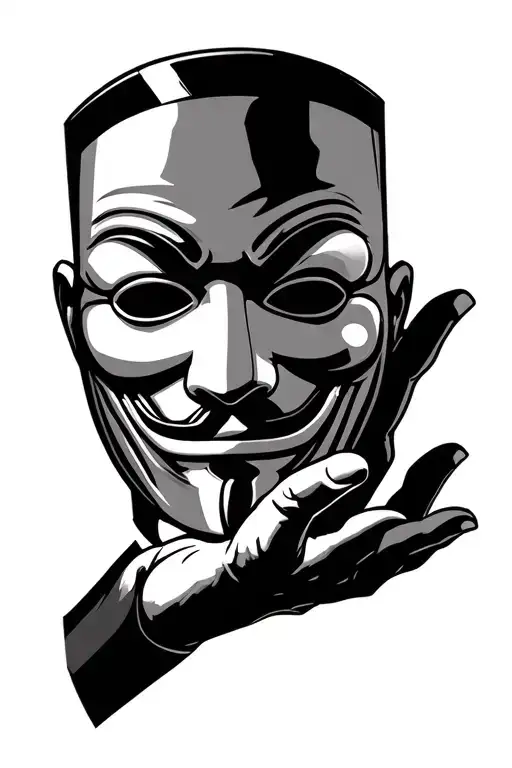 man anonymous mask in his hand tattoo design idea