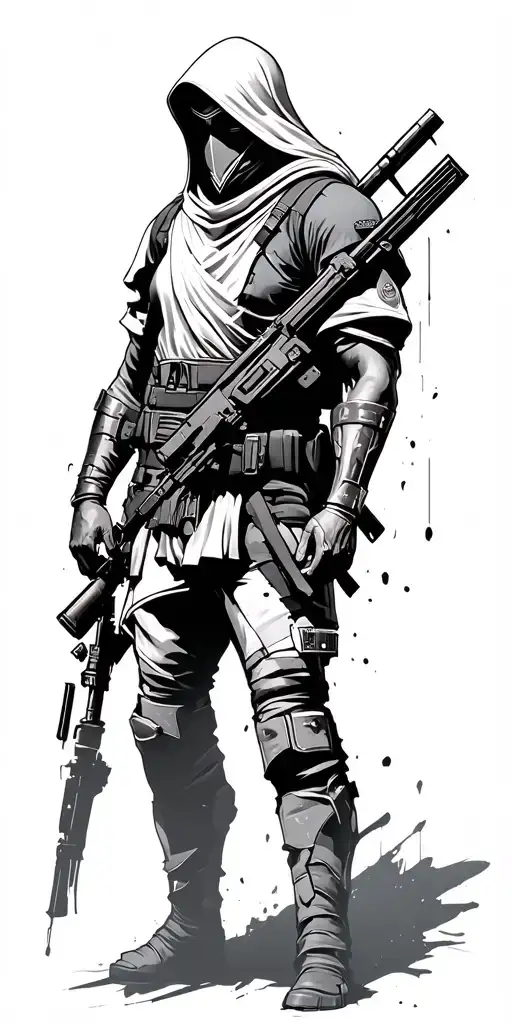 a mix of characters from rainbow six siege and assassins creed tattoo design idea