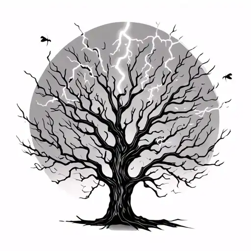 Willow tree with lightning bugs tattoo design idea