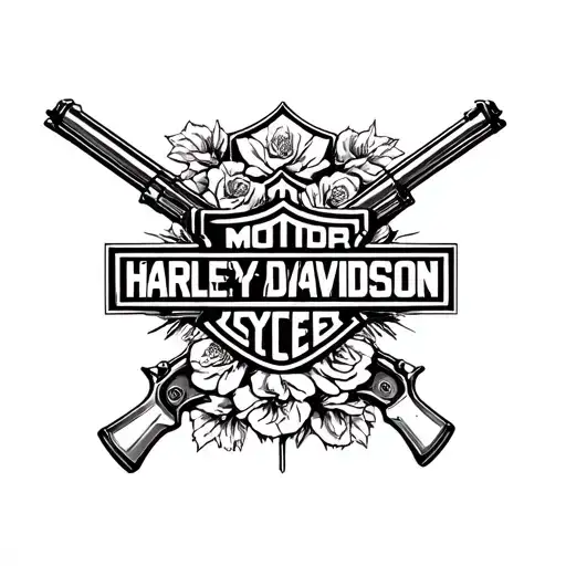 harley davidson bar and shield with guns and roses.  tattoo design idea