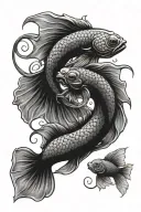 scorpion and betta fish yin yang  tattoo design idea