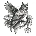 nyx godess with owl perch tattoo design idea