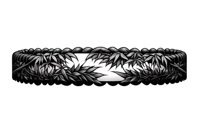 Japanese tattoo bamboo forest elements, sharp leaves, bamboo stalks integrated in the bracelet design tattoo design idea