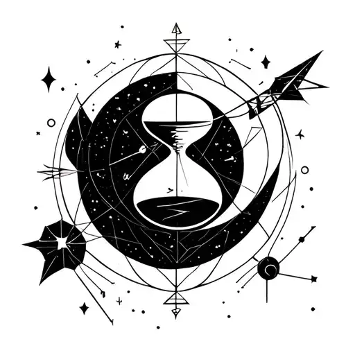 hourglass and sagittarius constellation tattoo design idea