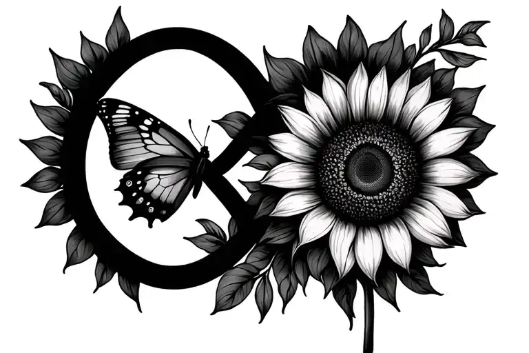 infinity symbol with sunflower and butterfly  tattoo design idea