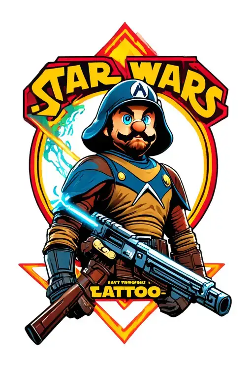full arm sleeve m, Star Wars, Star Trek, Star gate, super Mario, Nintendo, dungeons and dragons, magic the gathering tattoo design idea