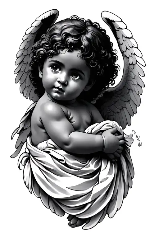 African-American cherub angel tattoo design idea