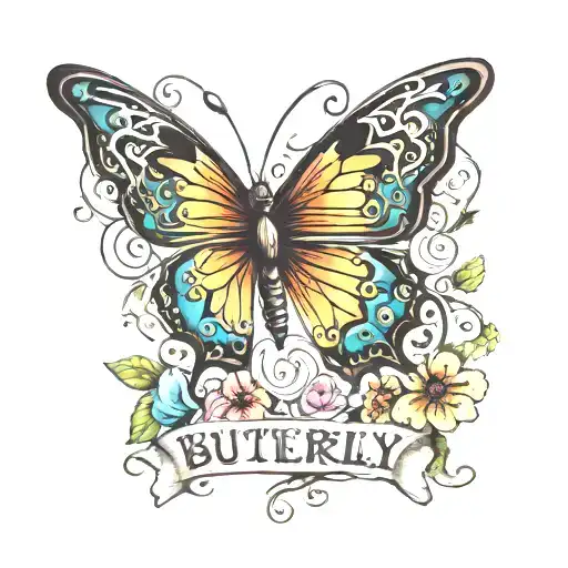 butterfly name incorporated tattoo design idea