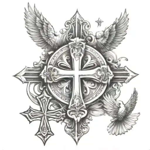 Holy trinity  a cross for the son a crown for the father and a dove for the holy spirit. sketchy tattoos tattoo design idea