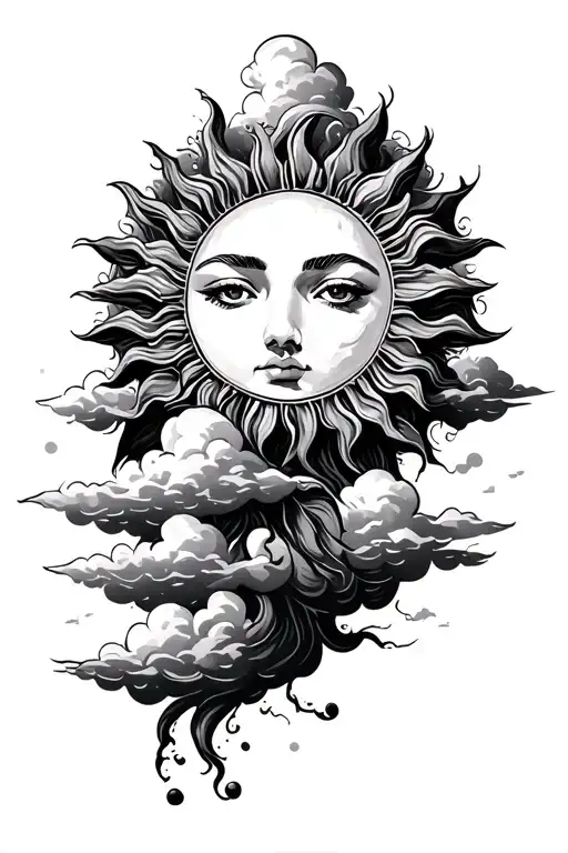 sun shining with clouds floating background tattoo design idea