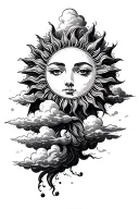 sun shining with clouds floating background tattoo design idea