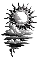 sun shining with clouds floating background tattoo design idea