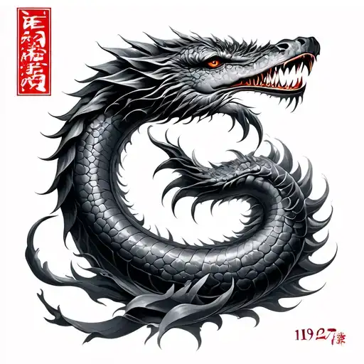 a leviathan with the number 1927 in Chinese tattoo design idea
