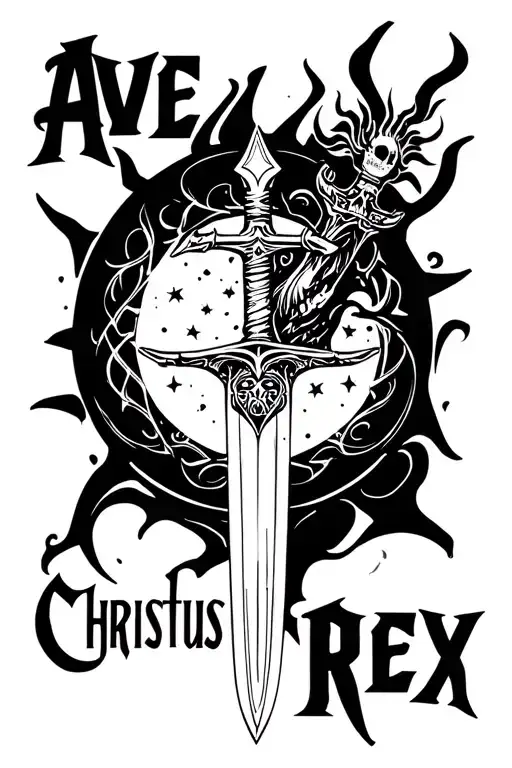 "Ave Christus Rex" "Ave Christus Rex"  tete de mort sword sun moon tattoo design idea