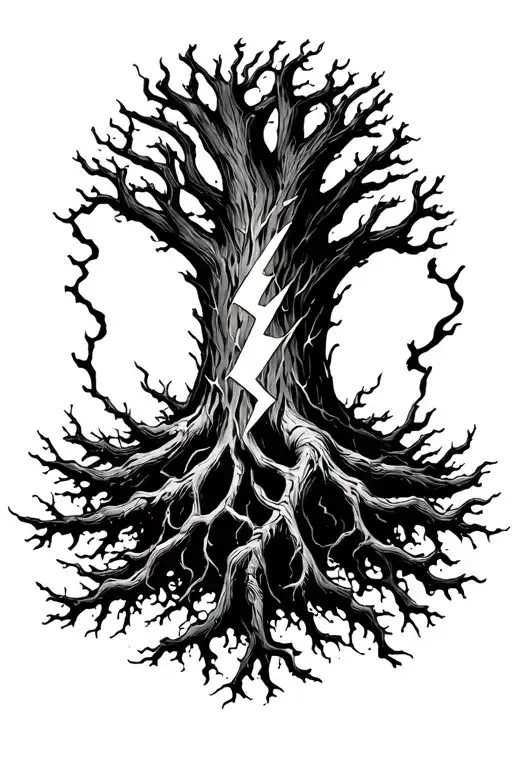 Black lightning striking like roots tattoo design idea