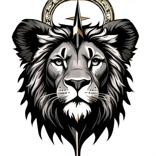 lion and compass tattoo design idea