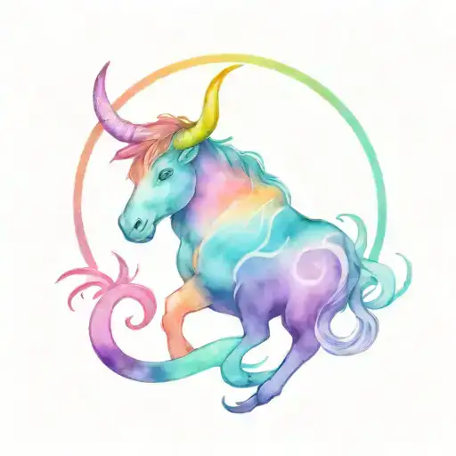 rainbow with Virgo and Taurus zodiac symbol tattoo design idea