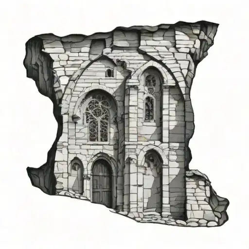 geghard church with windows pained windows as filler tattoo design idea