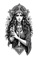 gypsy fortune teller women holding cross before face tattoo design idea