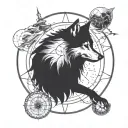 wolf compass moon tattoo design idea