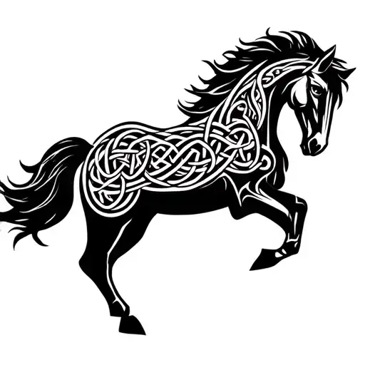 mustang horse head back high  raising up verticaly high up scared or angry no clipping with celtic knots shadding  tattoo design idea