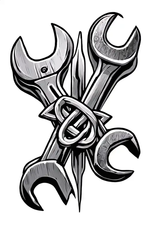 in memory of tattoo for my dad with wrenches combining a Celtic symbol for strength or family for my upper arm tattoo design idea