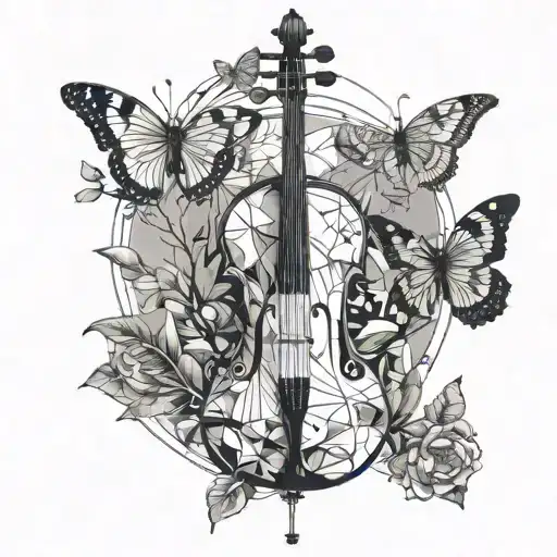 Semi cello in a Mountain with a butterfly tattoo design idea