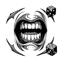 dice inside vampire teeth tattoo design idea
