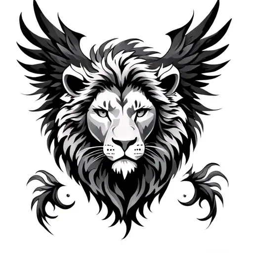 Phoenix And Lion tattoo design idea