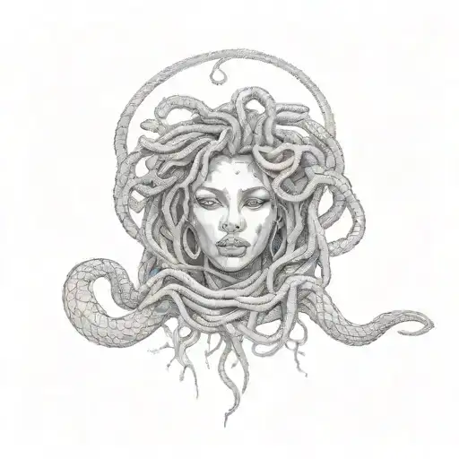African American Medusa with intricate dreadlocks and a snake wrapped around her tattoo design idea