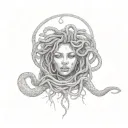 African American Medusa with intricate dreadlocks and a snake wrapped around her tattoo design idea