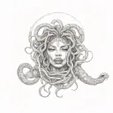 African American Medusa with intricate dreadlocks and a snake wrapped around her tattoo design idea