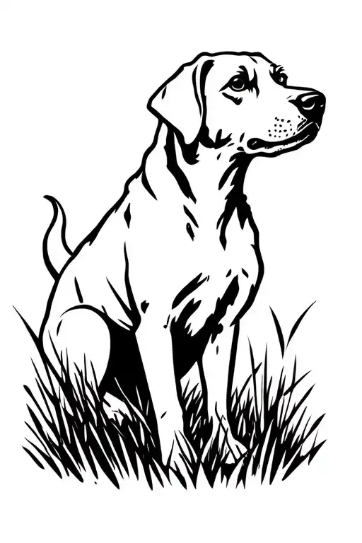 hunting hound dog in tall grass field tattoo design idea