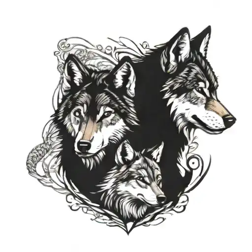 pair of wolves at different ages tattoo design idea