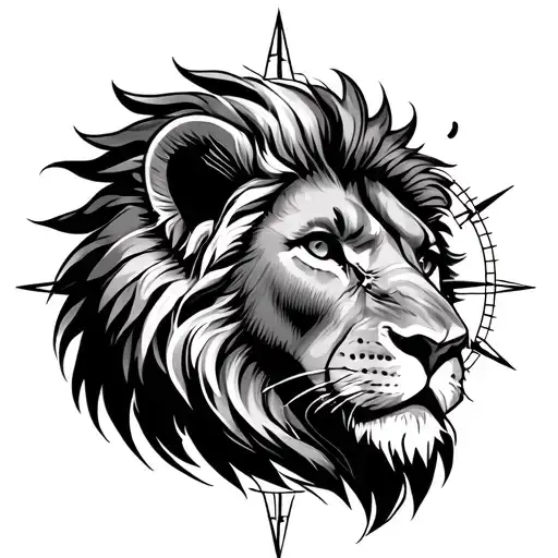 compass, lion head, children tattoo design idea
